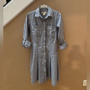 MICHAEL Michael Kors Navy and White Striped Shirt Dress